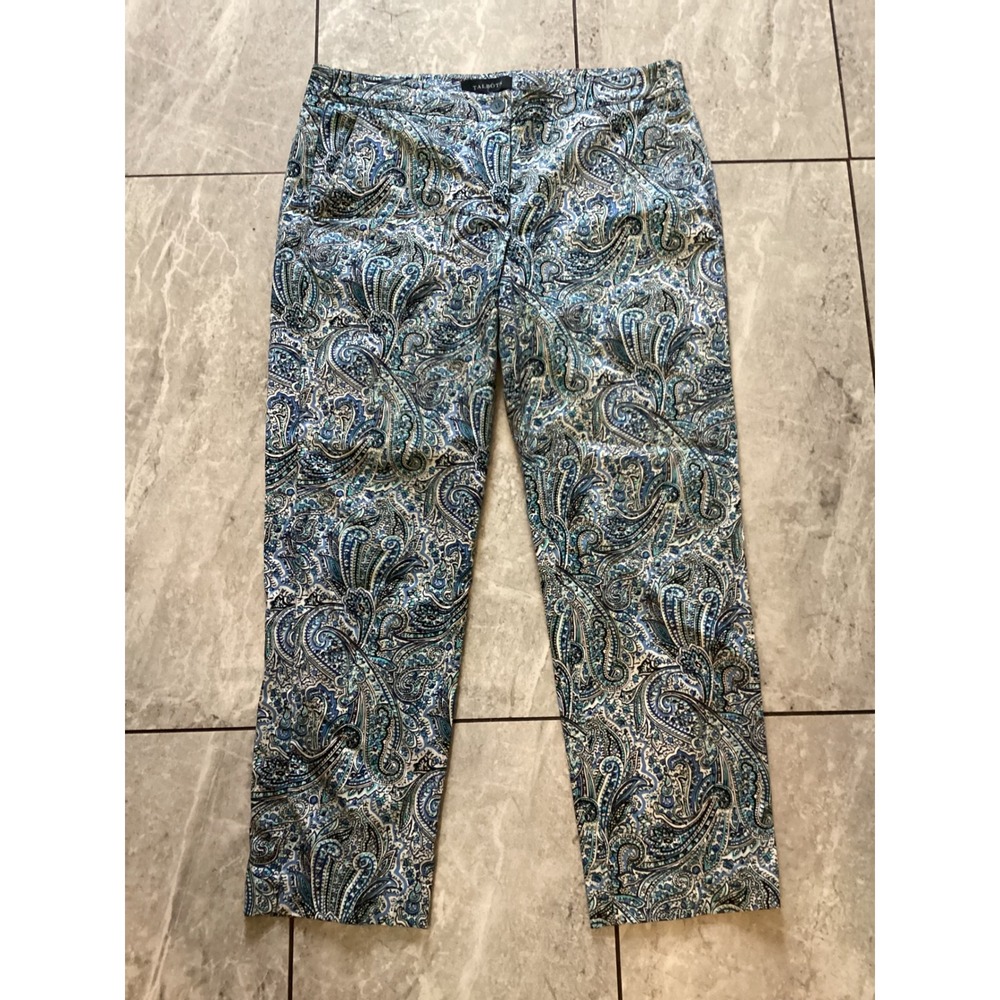 Talbots Modern Fit Paisley Print Straight Leg Pants Women's Size 8 Blue